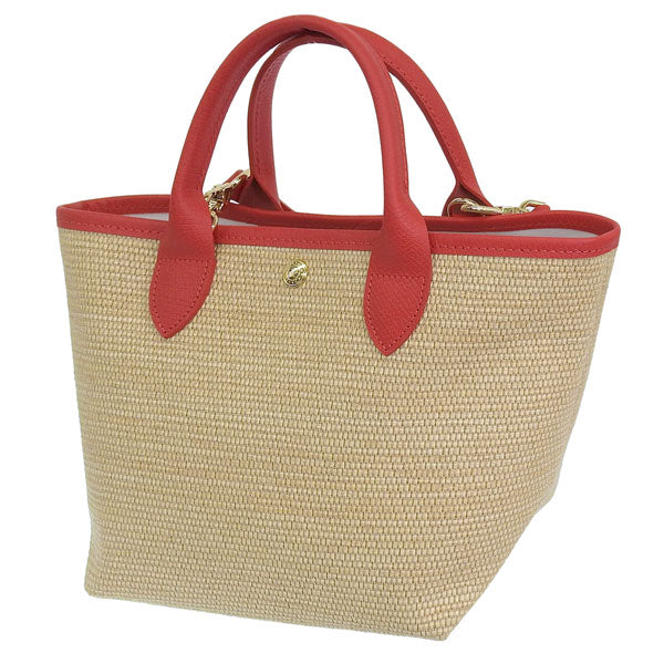 ロンシャン バッグ レディース 2WAY ハンドバッグ ストローキャンバス ベージュ×レッド 10144-HZB-545 LONGCHAMP 母の日 土日祝も毎日発送します