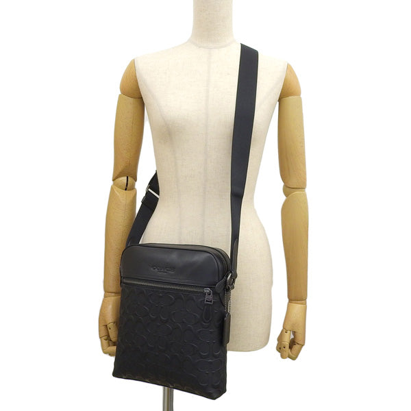 コーチ バッグ メンズ ショルダーバッグ アウトレット レザー ブラック HSTN FLT BG SIG LTH 4009QBBK COACH