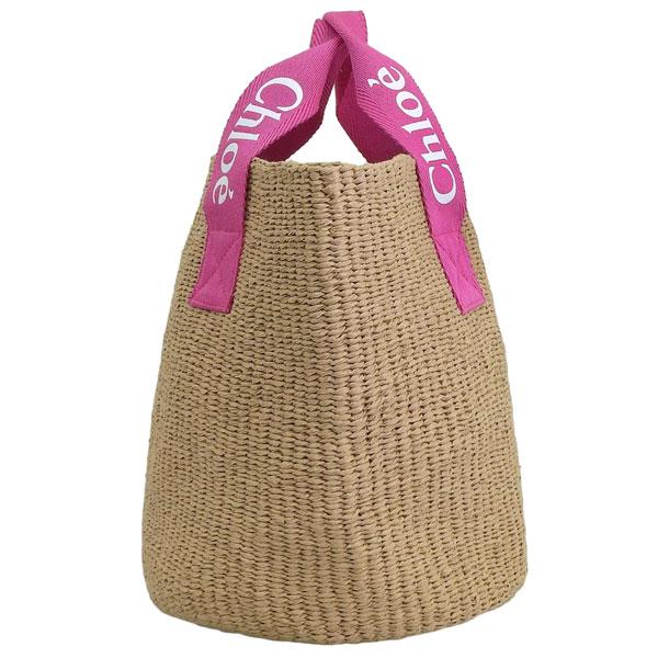 クロエ バッグ レディース トートバッグ ブラウン×ピンク カゴバッグ かごバッグ クロエキッズ Chloe KIDS Mifuko コラボ グログランリボントリム C20045-49L