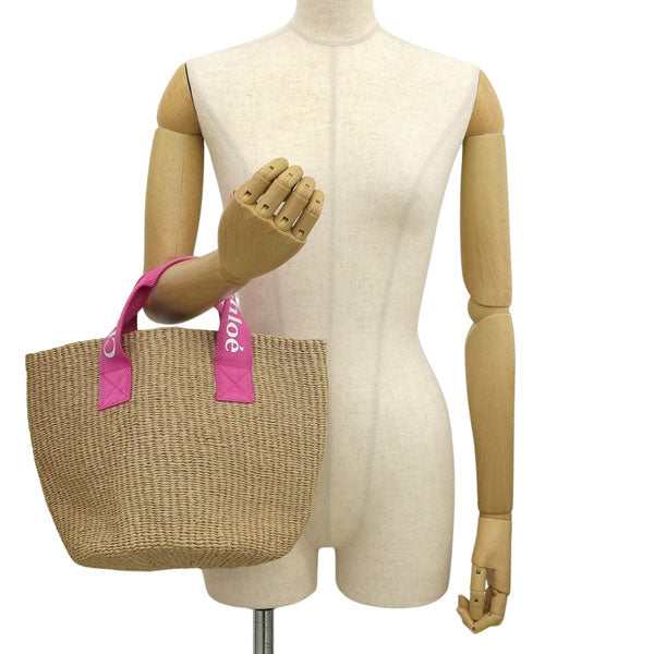 クロエ バッグ レディース トートバッグ ブラウン×ピンク カゴバッグ かごバッグ クロエキッズ Chloe KIDS Mifuko コラボ グログランリボントリム C20045-49L