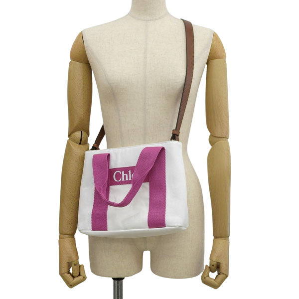 クロエ バッグ レディース ショルダーバッグ 2WAY トートバッグ コットン ホワイト×ピンク クロエキッズ Chloe KIDS C20046-117