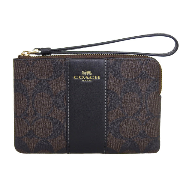 コーチ ポーチ レディース アウトレット ブラウン コーナージップ リストレット シグネチャー キャンバス SIG PVC LTH CRN ZIP CS602IMAA8 COACH