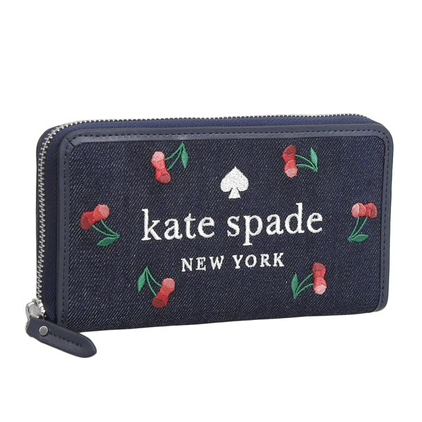 ケイトスペード KATE SPADE ELLA CHERRY EMBROIDERED DENIM 長財布 財布 デニム ブルーマルチ レディース k6151-403 アウトレット ブランド 一粒万倍日 母の日 土日祝も毎日発送します