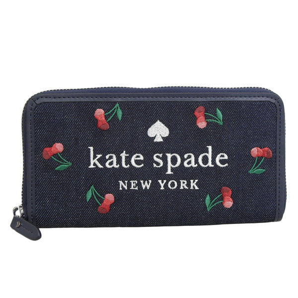ケイトスペード KATE SPADE ELLA CHERRY EMBROIDERED DENIM 長財布 財布 デニム ブルーマルチ レディース k6151-403 アウトレット ブランド 一粒万倍日 母の日 土日祝も毎日発送します
