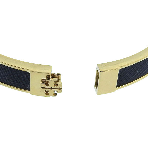 トリーバーチ アクセサリー レディース バングル ブレスレット アウトレット レザー ブラック SLIM LEATHER INLAY CUFF 145435-720S TORY BURCH