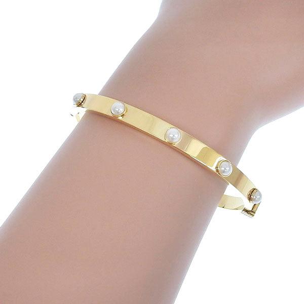 トリーバーチ アクセサリー レディース バングル アウトレット ゴールド BRITTEN PEARL HINGED CUFF 155391-137 TORY BURCH