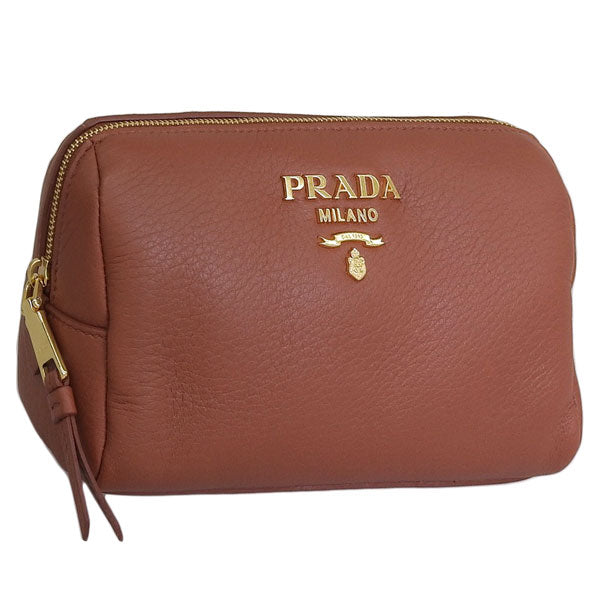 プラダ 小物 レディース ポーチ アウトレット レザー ブラウン CONTENITORE 1ND004 CERVO BACCA PRADA 母の日　土日祝も毎日発送します
