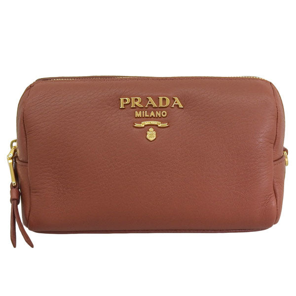 プラダ 小物 レディース ポーチ アウトレット レザー ブラウン CONTENITORE 1ND004 CERVO BACCA PRADA 母の日　土日祝も毎日発送します