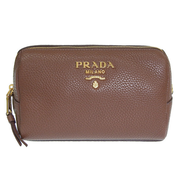 プラダ 小物 レディース ポーチ アウトレット TU レザー カカオ CONTENITORE 1ND004 VIT.DAINO CACAO PRADA 母の日　土日祝も毎日発送します