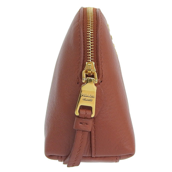 プラダ 小物 レディース ポーチ アウトレット TU レザー ブラウン CONTENITORE 1ND005 CERVO BACCA PRADA 母の日　土日祝も毎日発送します