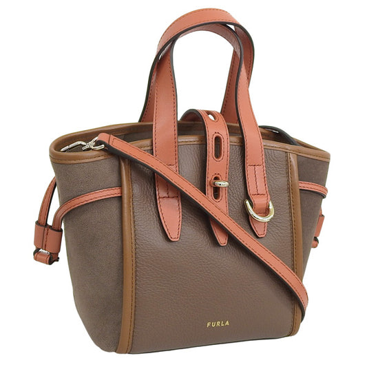 フルラ ショルダーバッグ 2WAYバッグ ハンドバッグ レディース レザー×スエード ブラウン×レッド FURLA NET MINI TOTE BASRFUABX12081591S FURLA 母の日　土日祝も毎日発送します