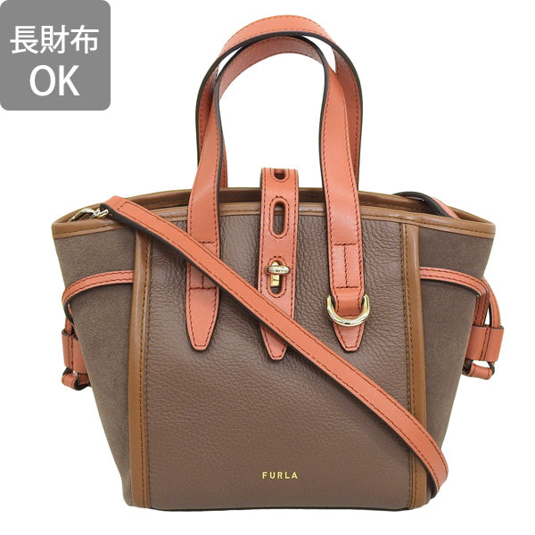 フルラ ショルダーバッグ 2WAYバッグ ハンドバッグ レディース レザー×スエード ブラウン×レッド FURLA NET MINI TOTE BASRFUABX12081591S FURLA 母の日　土日祝も毎日発送します