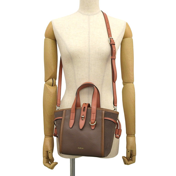 フルラ ショルダーバッグ 2WAYバッグ ハンドバッグ レディース レザー×スエード ブラウン×レッド FURLA NET MINI TOTE BASRFUABX12081591S FURLA 母の日　土日祝も毎日発送します