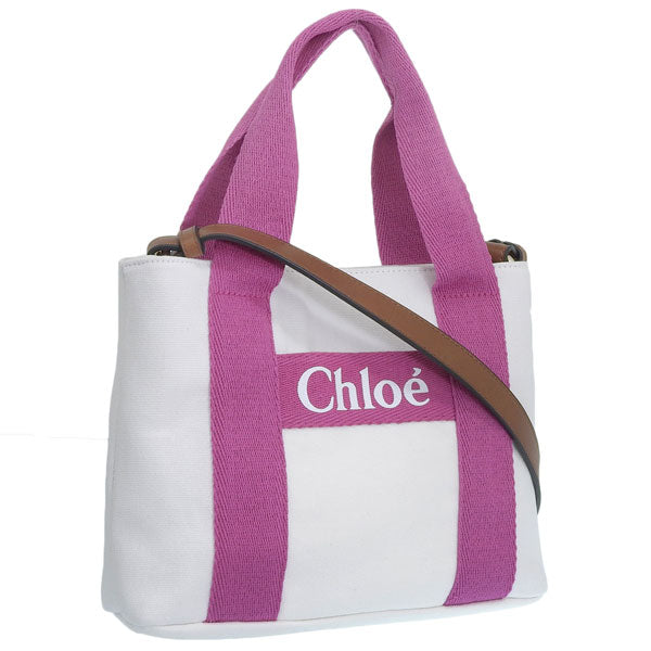 クロエ バッグ レディース ショルダーバッグ 2WAY トートバッグ コットン ホワイト×ピンク クロエキッズ Chloe KIDS C20046-117