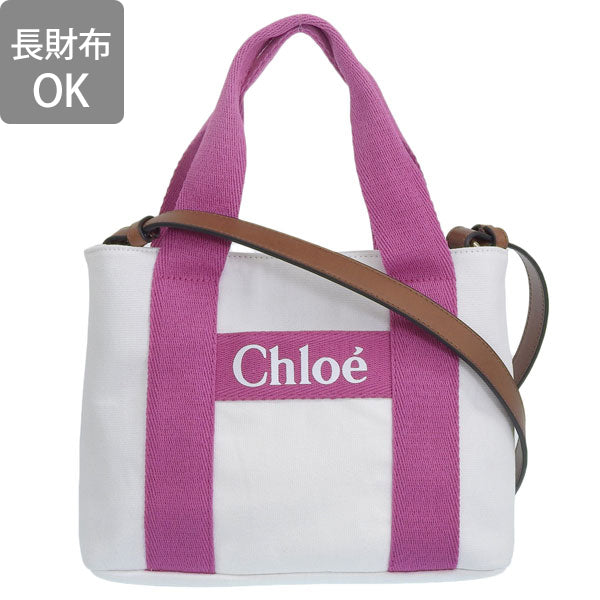 クロエ バッグ レディース ショルダーバッグ 2WAY トートバッグ コットン ホワイト×ピンク クロエキッズ Chloe KIDS C20046-117