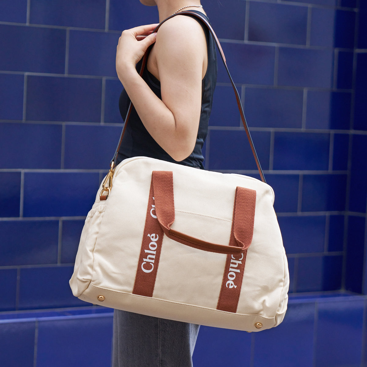 クロエ バッグ レディース ショルダーバッグ 2WAY マザーズバッグ コットン ホワイト×ブラウン クロエキッズ Chloe KIDS C20190-148 A4対応