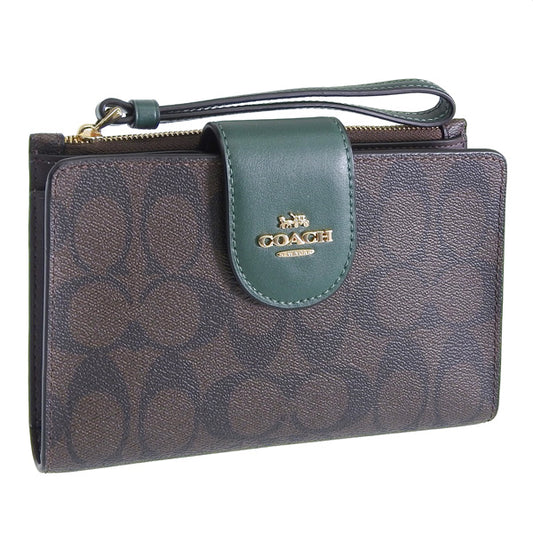コーチ 財布 レディース 二つ折り長財布 アウトレット ブラウン×グリーン SIG CLRBLK TECH WLT C2874IMW7C COACH 母の日　土日祝も毎日発送します