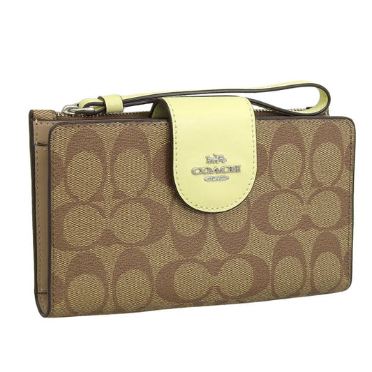 コーチ 長財布 レディース アウトレット カーキ×パールライム SIGNATURE COLORBLOCK TECH WALLET C2874SVUFH COACH　一粒万倍日 母の日　土日祝も毎日発送します