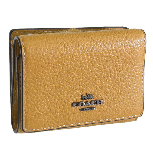 コーチ 財布 レディース 三つ折り財布 アウトレット レザー イエロー SMTH LTH MCRO WLT CM238QBMWQ COACH 母の日　土日祝も毎日発送します