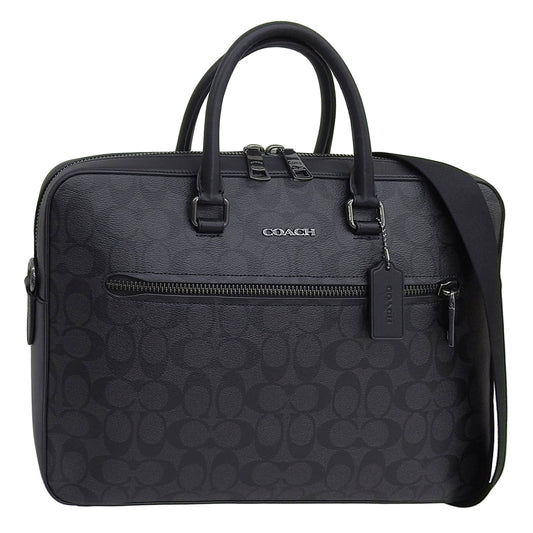 コーチ バッグ メンズ ビジネスバッグ アウトレット ブラック×ブラック イーサン スリムブリーフ シグネチャー キャンバス ETHAN SLIM BRIEF SIG CR270QBLWO COACH A4対応
