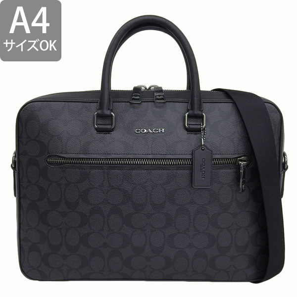 コーチ バッグ メンズ ビジネスバッグ アウトレット ブラック×ブラック イーサン スリムブリーフ シグネチャー キャンバス ETHAN SLIM BRIEF SIG CR270QBLWO COACH A4対応
