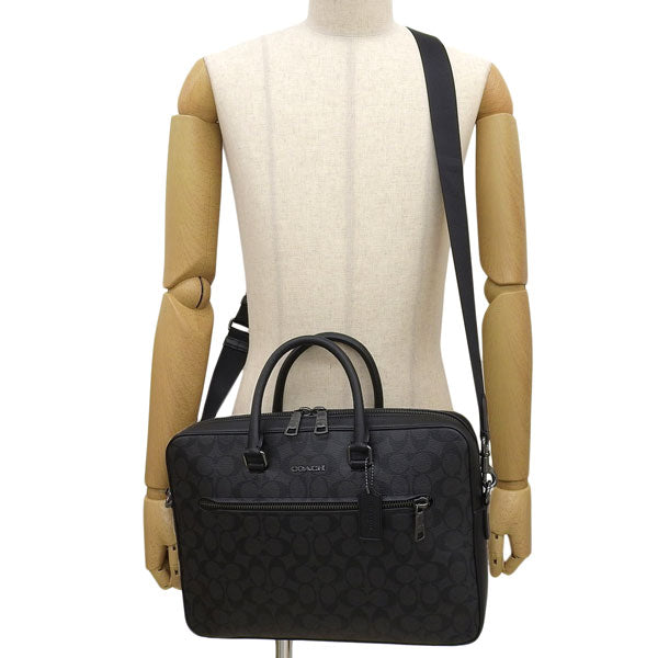 コーチ バッグ メンズ ビジネスバッグ アウトレット ブラック×ブラック イーサン スリムブリーフ シグネチャー キャンバス ETHAN SLIM BRIEF SIG CR270QBLWO COACH A4対応
