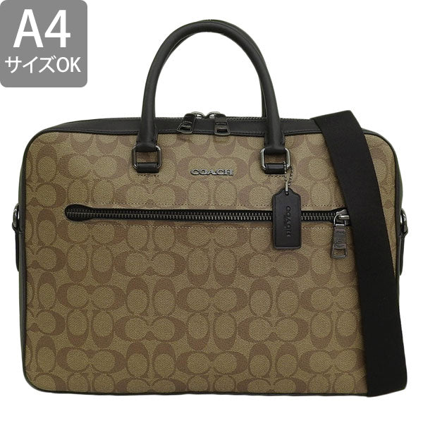 コーチ バッグ メンズ ビジネスバッグ アウトレット カーキ×ブラック イーサン スリムブリーフ シグネチャー キャンバス ETHAN SLIM BRIEF SIG CR270QBT4U COACH A4対応