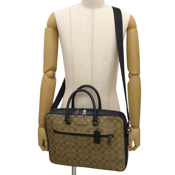 コーチ バッグ メンズ ビジネスバッグ アウトレット カーキ×ブラック イーサン スリムブリーフ シグネチャー キャンバス ETHAN SLIM BRIEF SIG CR270QBT4U COACH A4対応