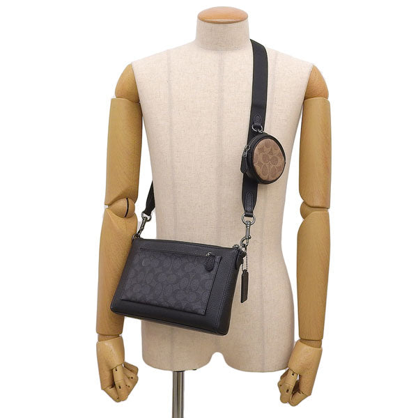 コーチ バック メンズ ショルダーバッグ アウトレット ホールデン クロスボディ ブロックド シグネチャー キャンバス ブラック レザー CW372QBXAJ COACH