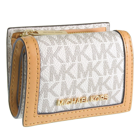 マイケルコース 財布 レディース 三つ折り財布 アウトレット ホワイト×ベージュ JET SET TRAVEL D35F3GTVD0B-CIDMLT MICHAEL KORS 母の日　土日祝も毎日発送します