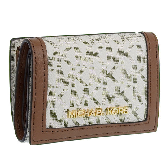 マイケルコース 財布 レディース 三つ折り財布 アウトレット レザー ホワイト×ブラウン D35F3GTVD0B-VANILL MICHAEL KORS 母の日　土日祝も毎日発送します