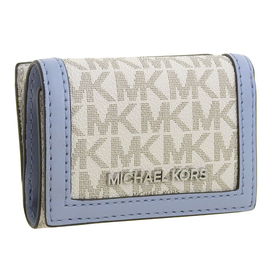 マイケルコース 財布 レディース 三つ折り財布 アウトレット コーティングキャンバス ホワイト×ブルー ジェットセットトラベル JET SET TRAVEL トライフォールド ジップウォレット エクストラスモール シグネチャー 35H3STVD0B-PABMLT MICHAEL KORS