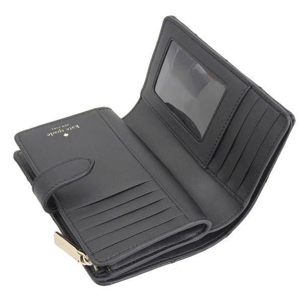 ケイトスペード 財布 レディース 二つ折り財布 アウトレット レザー ブラック キャリー ミディアム コンパクト バイフォールド ウォレット CAREY SMOOTH QUILTED LEATHER M KG424-001 KATE SPADE 母の日　土日祝も毎日発送します