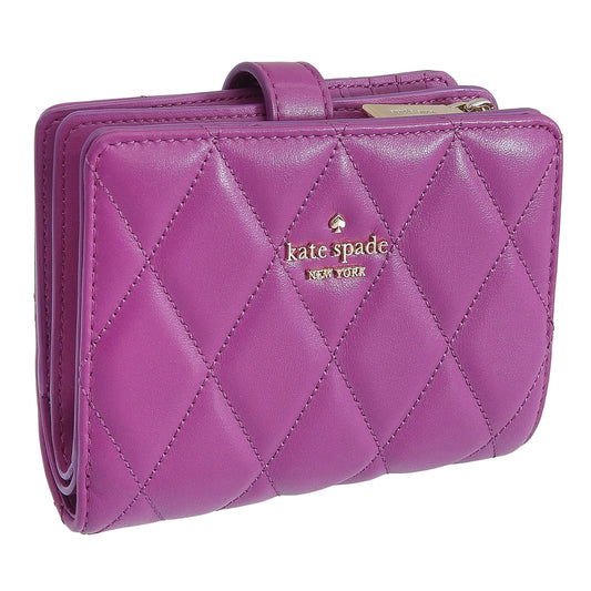 ケイトスペード 財布 レディース 二つ折り財布 アウトレット レザー パープル キャリー ミディアムコンパクトバイフォールドウォレット carey smooth quilted md compbifold KG424-500 KATE SPADE