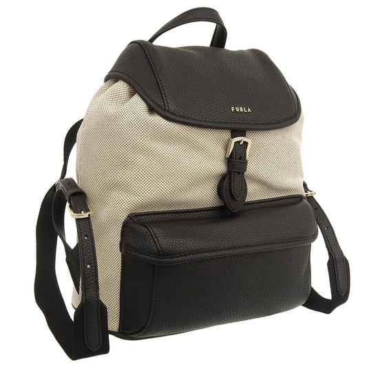 フルラ バッグ レディース リュックサック リュック バックパック アウトレット レザー×キャンバス ブラック×ベージュ FURLA CLASSIC BACKPACK S WB01261BX2880TNX00