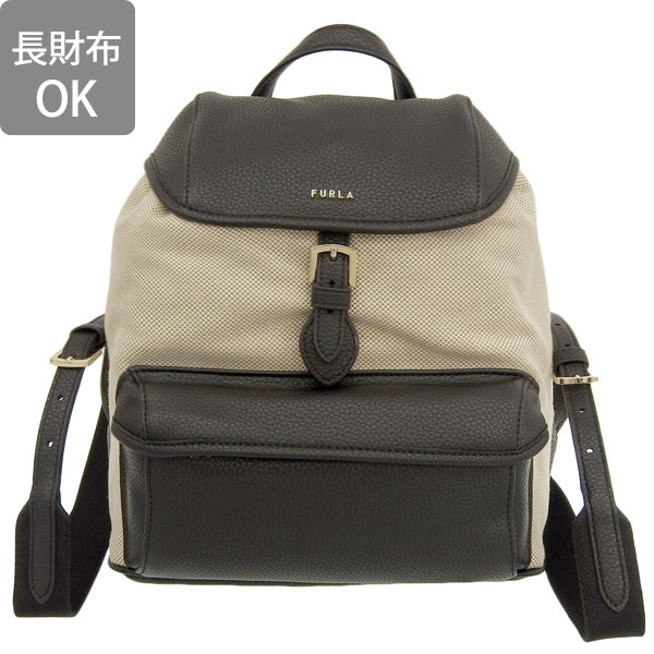 フルラ バッグ レディース リュックサック リュック バックパック アウトレット レザー×キャンバス ブラック×ベージュ FURLA CLASSIC BACKPACK S WB01261BX2880TNX00