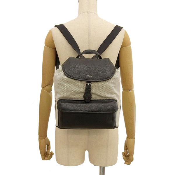 フルラ バッグ レディース リュックサック リュック バックパック アウトレット レザー×キャンバス ブラック×ベージュ FURLA CLASSIC BACKPACK S WB01261BX2880TNX00